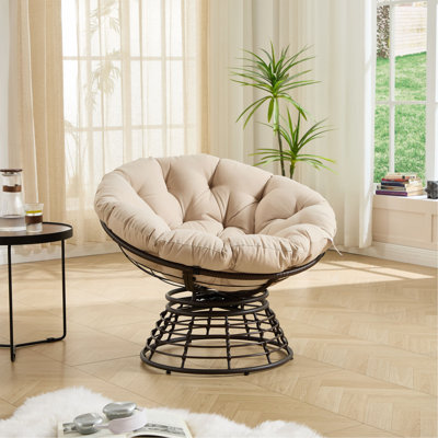 Fauteuil ergonomique confortable en osier, fauteuil pivotant à 360 ° pour l'intérieur et l'extérieur avec coussin épais et moelleux