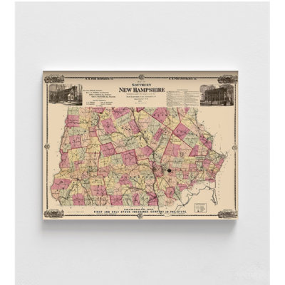 Reproduction de carte du New Hampshire, affiche rétro, art mural géographie, impression rétro, impression de Granite State, carte des États-Unis, art mural encadré