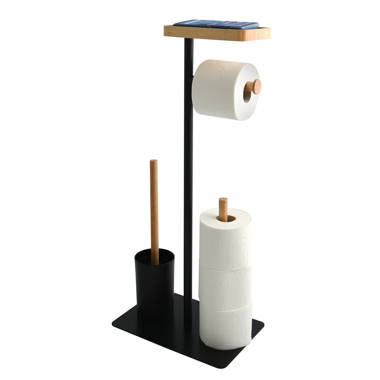 Papier Eisl mit Bambus WC WC Standgarnitur Toilettenpapierhalter Holz Halterung, Garnitur Toilettenbürste