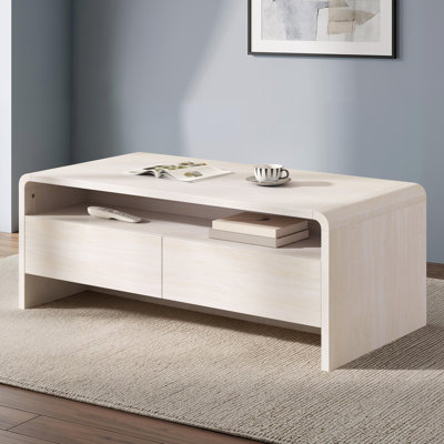  Dulane 39"w Modern Coffee Table With 2 Drawers & Curved Design, Natural