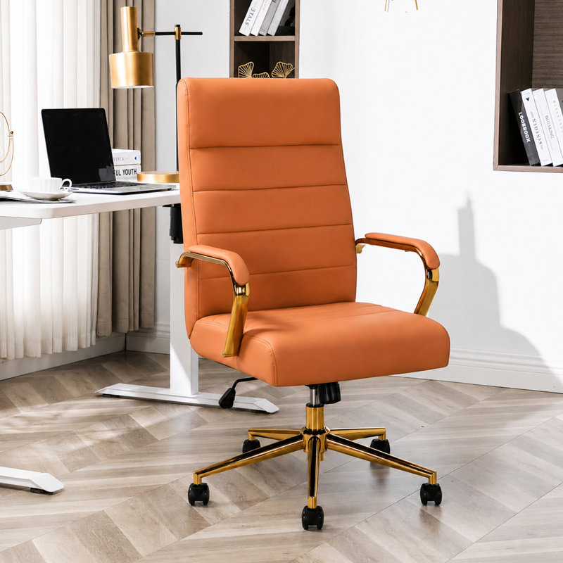 Ergonomic Upholstered High-Back Swivel Office Chair, Orange
