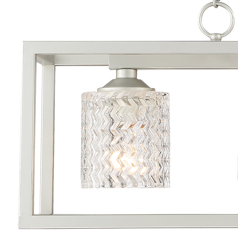 3 - Light Kitchen Island Rectangle Chandelier, Nickel Dust