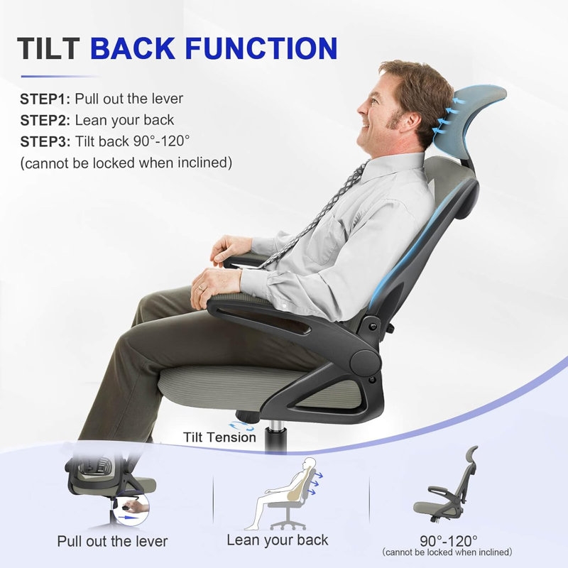 Ergonomic Office Chair, Computer Chair, Mesh Chair, Light Grey