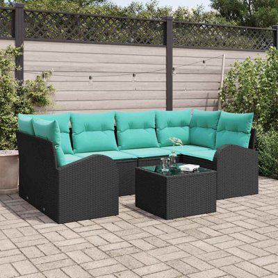  Ensemble de canapé de jardin 7 pièces noir et turquoise 55 x 55 x 37 cm