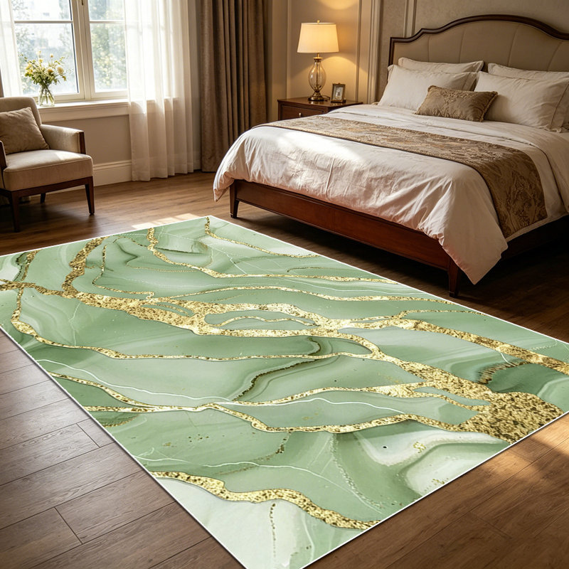 1PC Sage Green Gold Glitter Fluid Marble Art area rugs for Living Room, Soft and Comfortable, Suitable for all seasons, easy-to-maintain, machine washable Indoor floor mat, Under Table Farmhouse suitable for dining room, bedroom, entryway, kitchen,