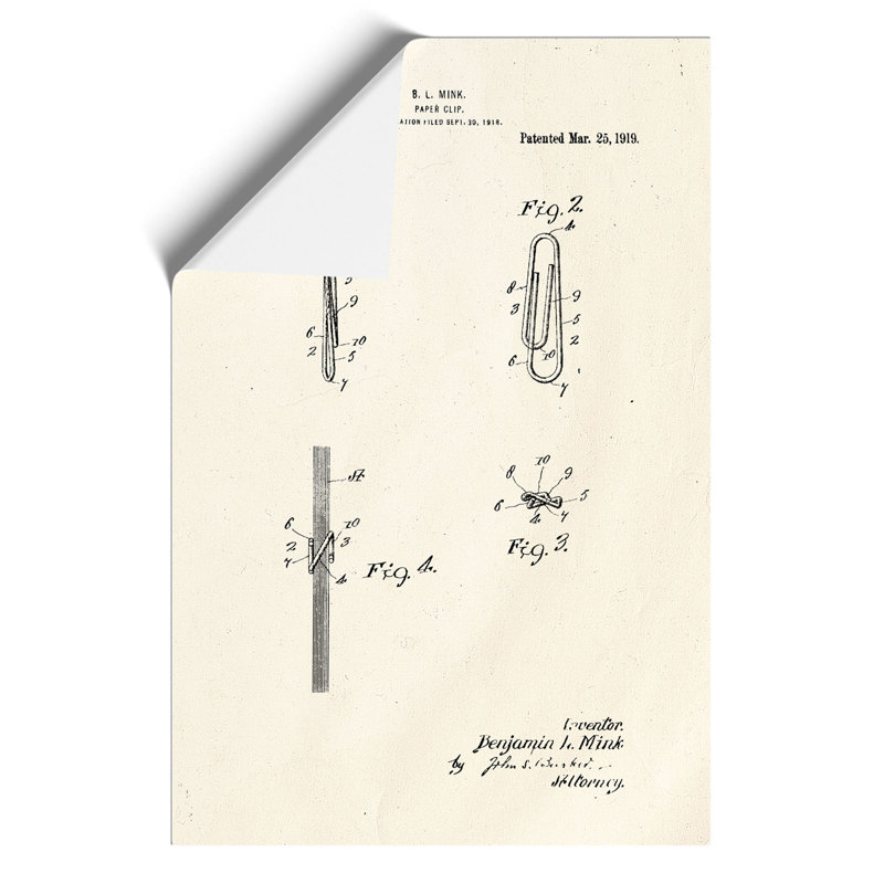 Paper Clip Patent - Frameless Print, 84cm H x 59cm W x 0.1cm D