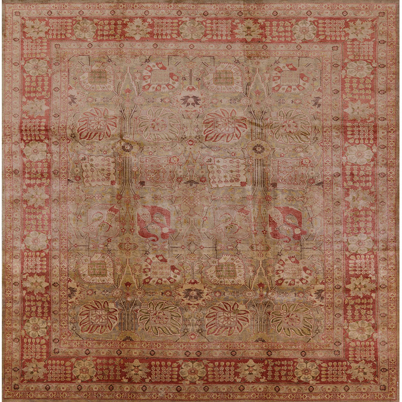 Tapis oriental beige / rouge, Carré 3 pi
