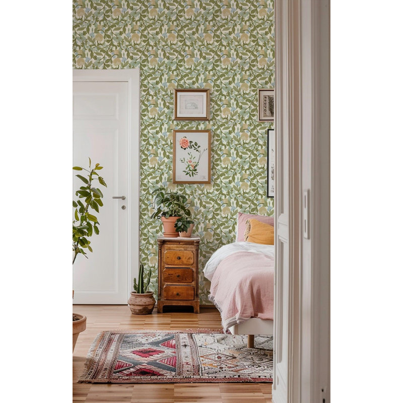 Budding Grove - Wallpaper, Vintage Linen, Faux Grasscloth