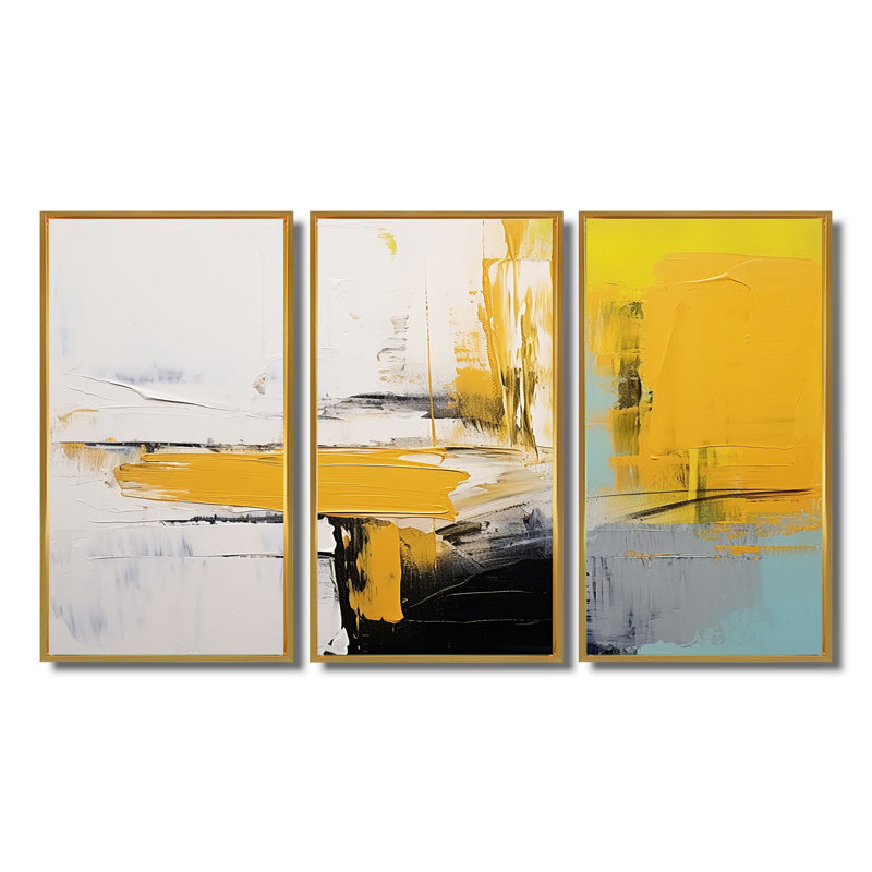 Crescint - ensemble d'art mural abstrait, Cadre flottant doré, H 28 po x l 36 po x P 1 po