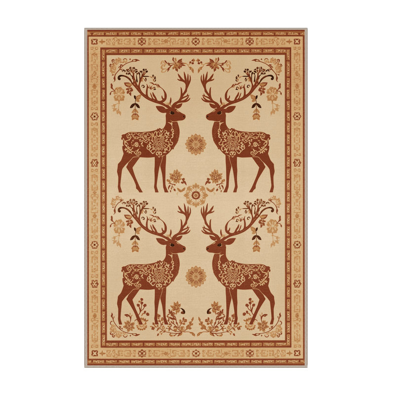 Tapis oriental brun caribou oscar lavable à la machine, 7 x 9