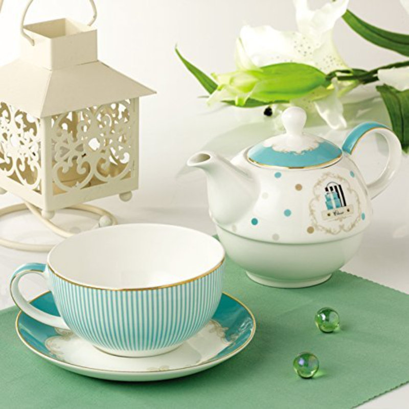 Bone China Blue Teapot And Server Set For One, Teapot Cup And Saucer Set