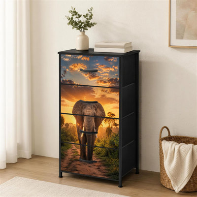 Commode à 4 tiroirs pour chambre à coucher Majestic Elephant d'Afrique coucher de soleil pittoresque Savannah Landscape