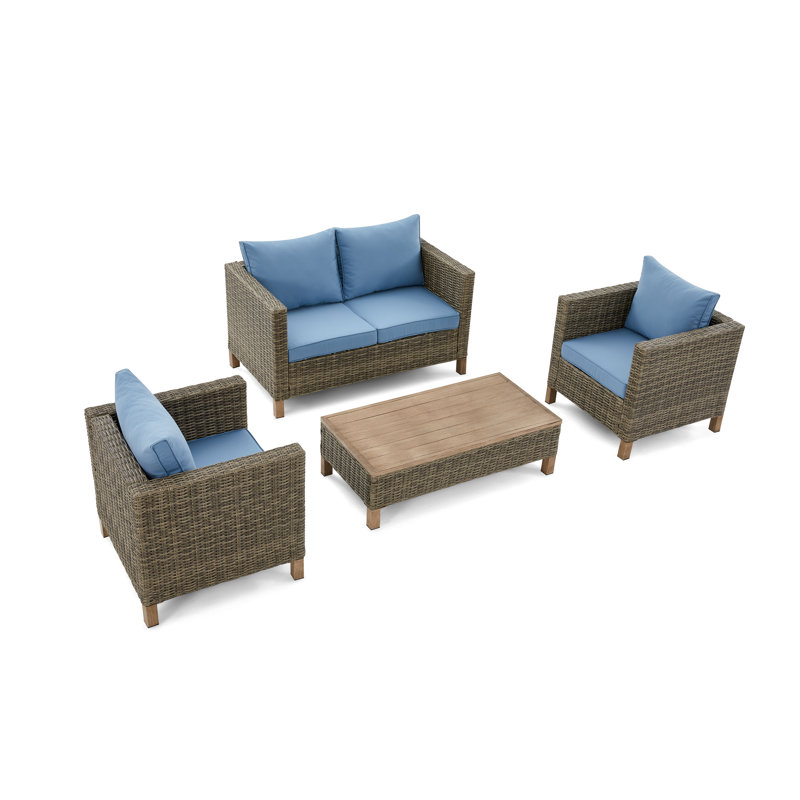 Ensemble de conversation d'extérieur pour 4 personnes avec coussins Wilek, Bleu