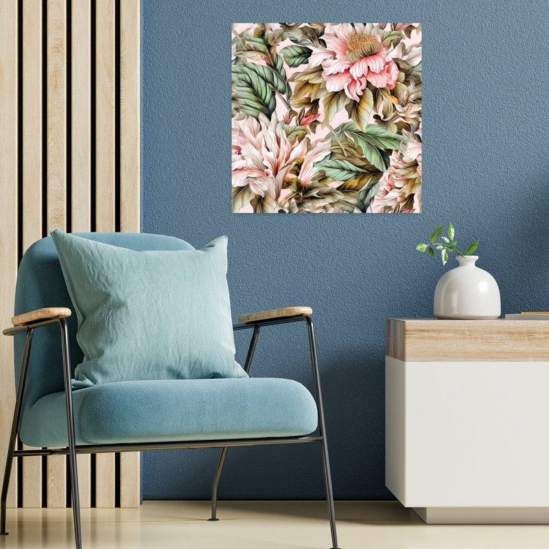 Art contemporain, art abstrait fleur naturelle, H 18 po x l 18 po