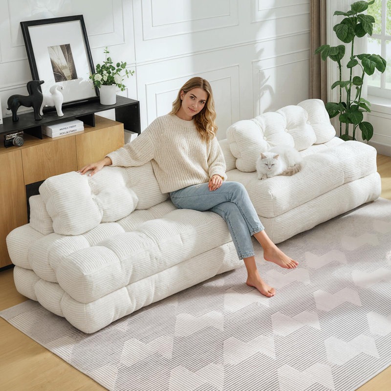 Boneless Convertible Folding Sofa Bed with Back Support & Pillow & Foldable Mattress, Portable Sleeper Chair Floor Lounge for Bedroom