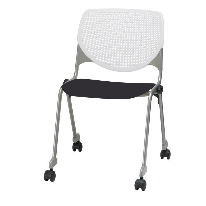 Chaise empilable en poly sans accoudoirs Kool, Avec des roulettes, Blanc / noir