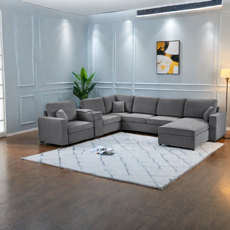 Canapé modulaire gris spacieux avec rangement multifonctionnel