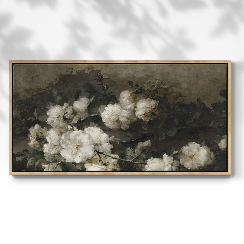 Botanical Series-CDII- Toile tendue avec châssis tendue, prête à être accrochée, H 25 po x l 49 po, Naturel