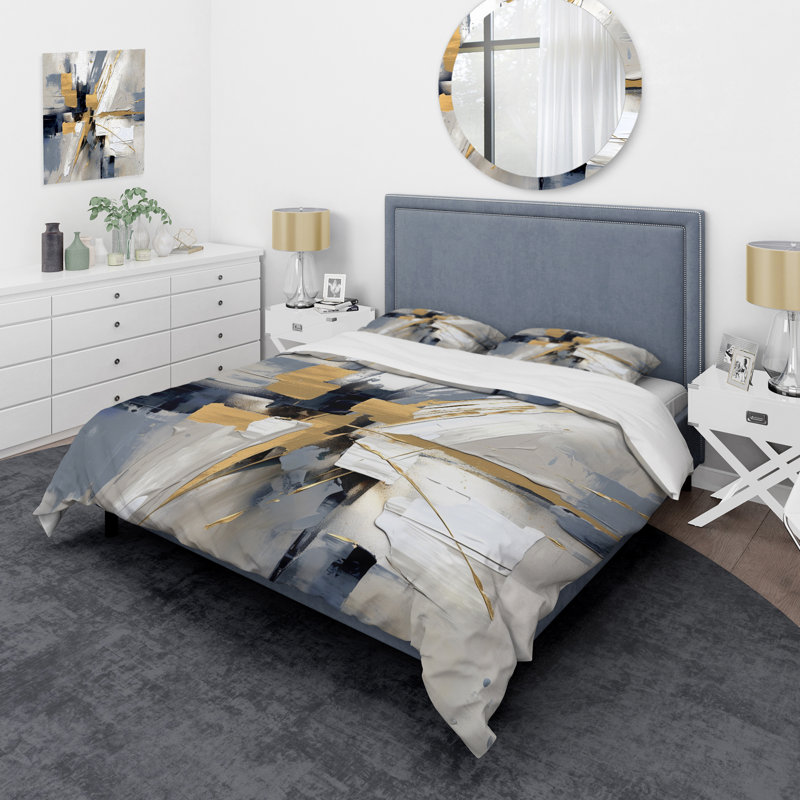 Ensemble de housse de couette en microfibre / polyester Grey and Gold Transcendent Impressions I Bedding
