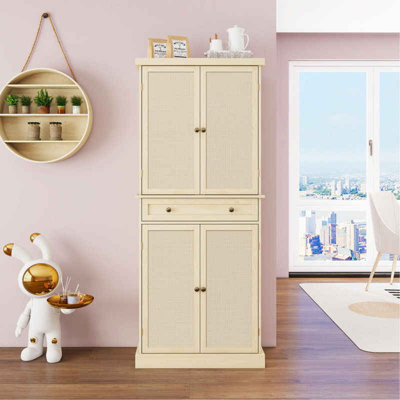 Armoire à 4 portes avec 1 tiroir, 4 tablettes intérieures réglables, armoire de rangement