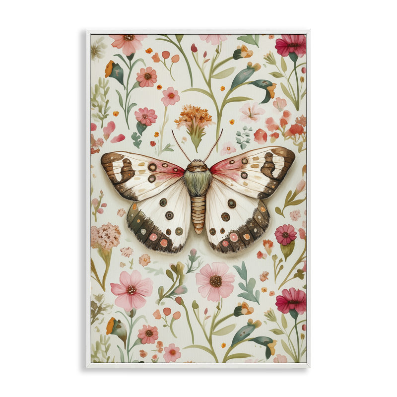Botanical Butterfly on Florals Framed Giclee, design by The Dutch Lady, 24" H x 16" W, Coastal White Framed Giclee