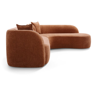 Sunan 128" L-Shaped Curved Chenille Upholstered Compressed Sectional Sofa with Pillows