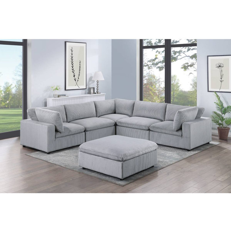 Canapé modulaire 6 pièces Ashvik, Velours côtelé gris pâle