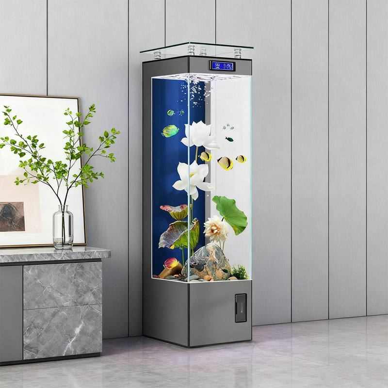 Aquarium sans cadre carré en verre sans cadre avec barre supérieure, 31,7 gallons (H 55,12 po x l 15,75 po x P 15,75 po, Gris