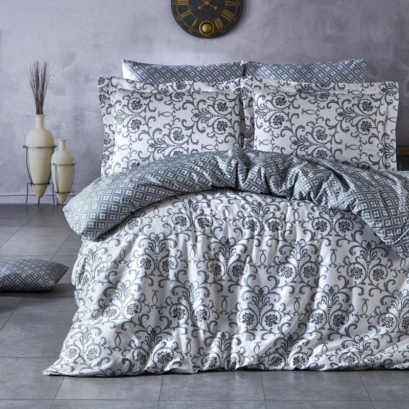 Ensemble de housse de couette 100% coton vert / blanc 3 pièces Funkley