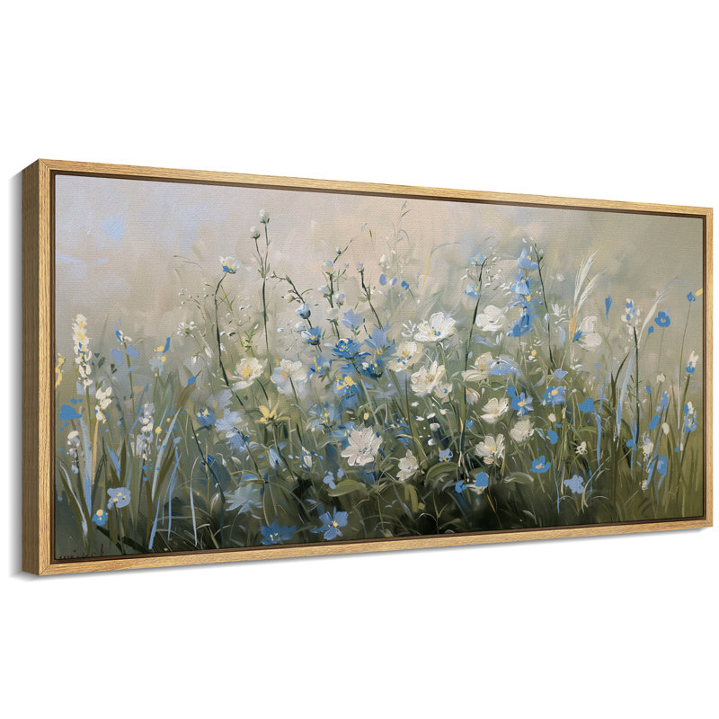 «Blue Green Flowers», art mural de campagne française, impression numérique sur toile, art numérique, H 30 po x l 60 po