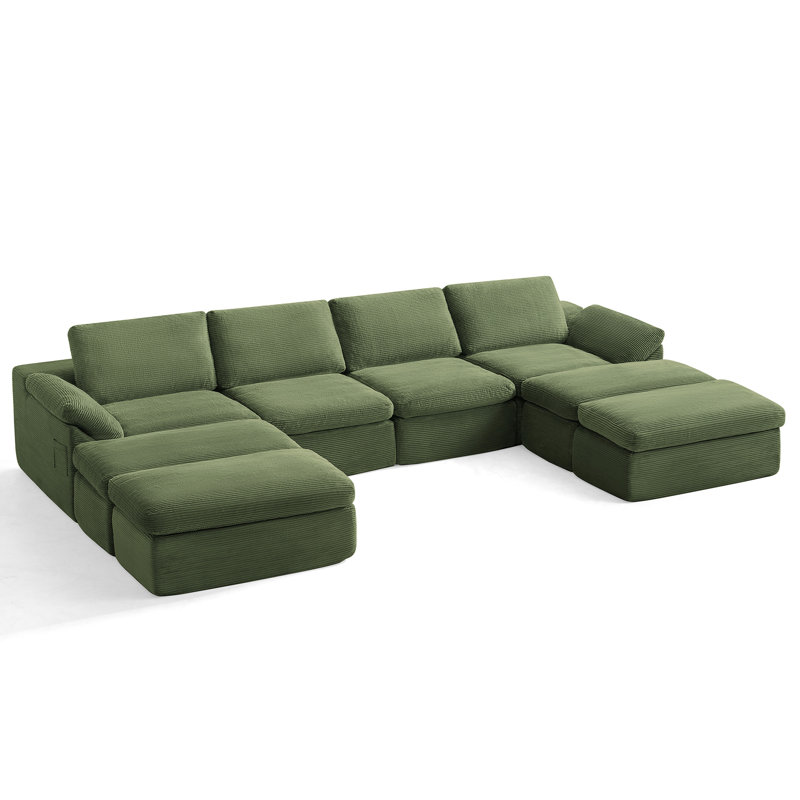 Mariyan Nathasa Modern Boneless U-Shaped Sectional With Deep Seats, Corduroy Upholstery Modular Sofa And No Assembly