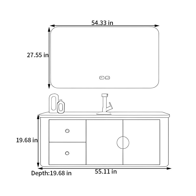 Armoire de salle de bain simple et moderne, H 19,68 po x l 55,11 po x P 19,68 po, Blanc