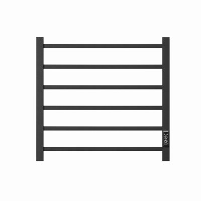 Towel Warmer 6 Bar Electric Heated Towel Rack Wall Mount Plug-in/Bath Towel Heater Matt-Black - Timer