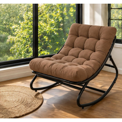 Fauteuil à bascule d'extérieur en acier thermolaqué avec coussin capitonné