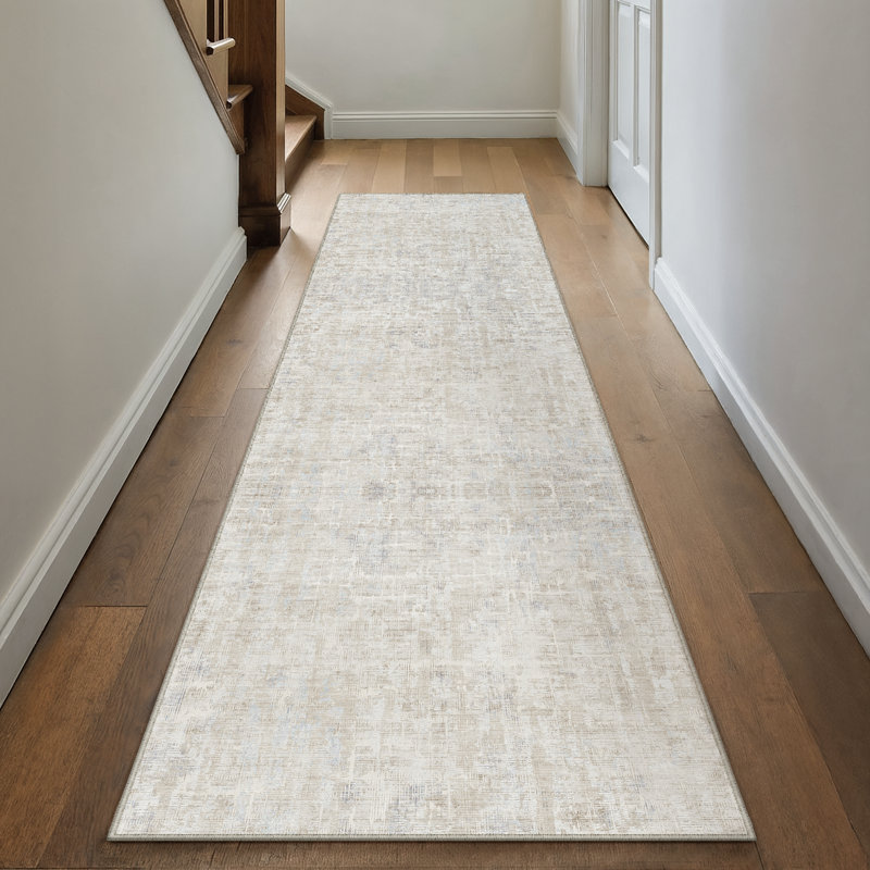 Tapis beige élégant et lavable à la machine, Tapis de couloir 2 pi x 8 pi