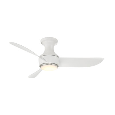 Ventilateur de plafond encastré intelligent à 3 pales de 44 po pour l'extérieur et l'intérieur Corona avec télécommande et ensemble d'éclairage à DEL à intensité variable inclus, nickel brossé / blanc mat