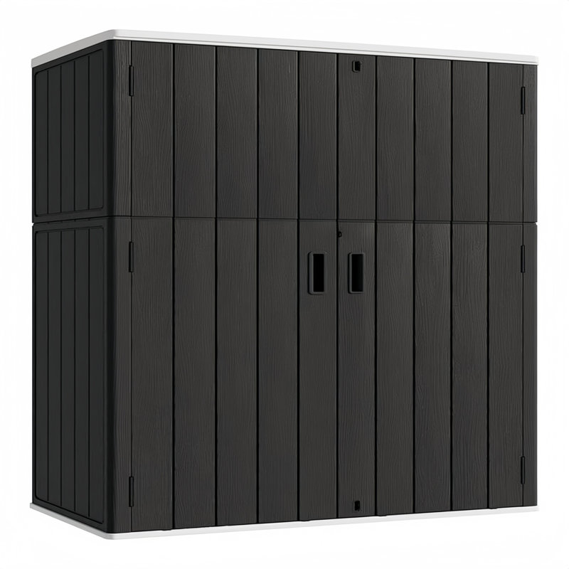 Armoire de rangement verticale en résine à deux portes avec plancher Decksplore 420 gallons, Noir