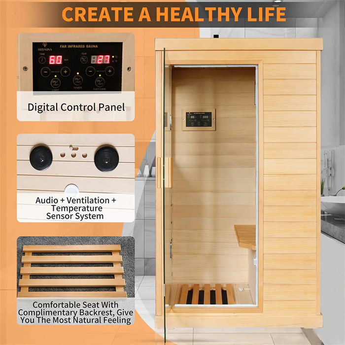 Pynsseu Single Person Indoor Bluetooth Compatible FAR Infrared Sauna in ...