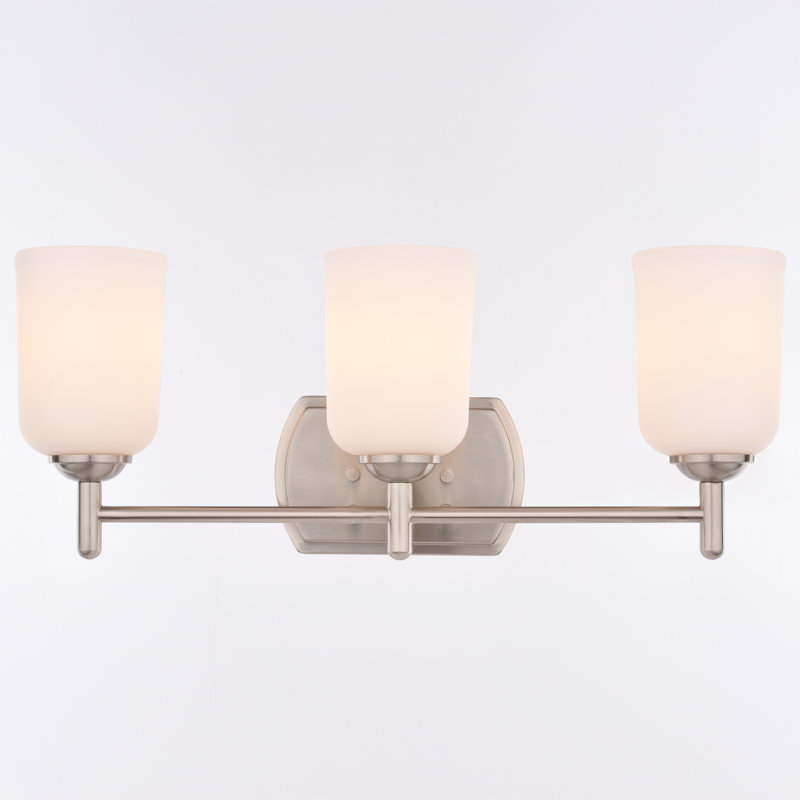Éclairage pour salle de bain en nickel satiné à 3 lumières Laurelhurst, 22 po de largeur, verre blanc givré, acier, à intensité variable, compatible DEL, fixation réversible