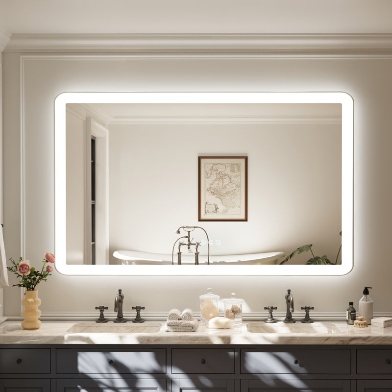 Miroir mural Natalin, 60 po x 36 po, Rectangulaire, Nickel brossé