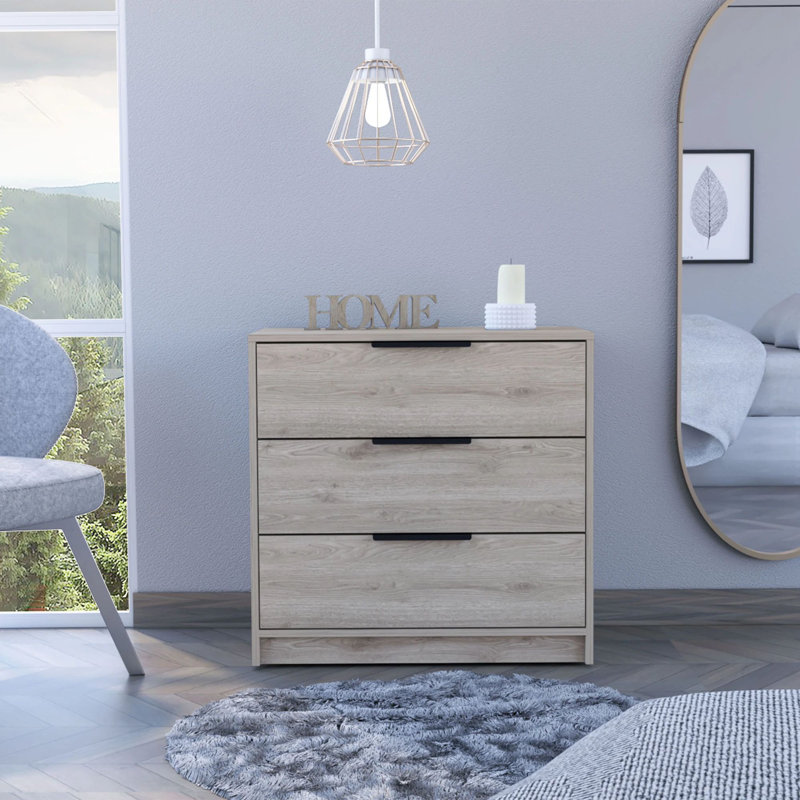 Commode 3 tiroirs Anayelly, Gris clair