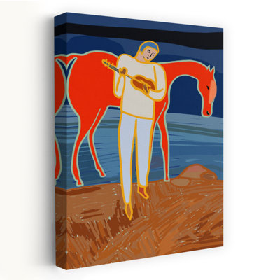 Musical, homme, cheval rouge, abstrait, cheval contemporain contemporain, paysage, impression d'art mural