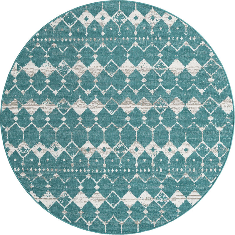 Geometric Indoor / Outdoor Rug, Round 7'