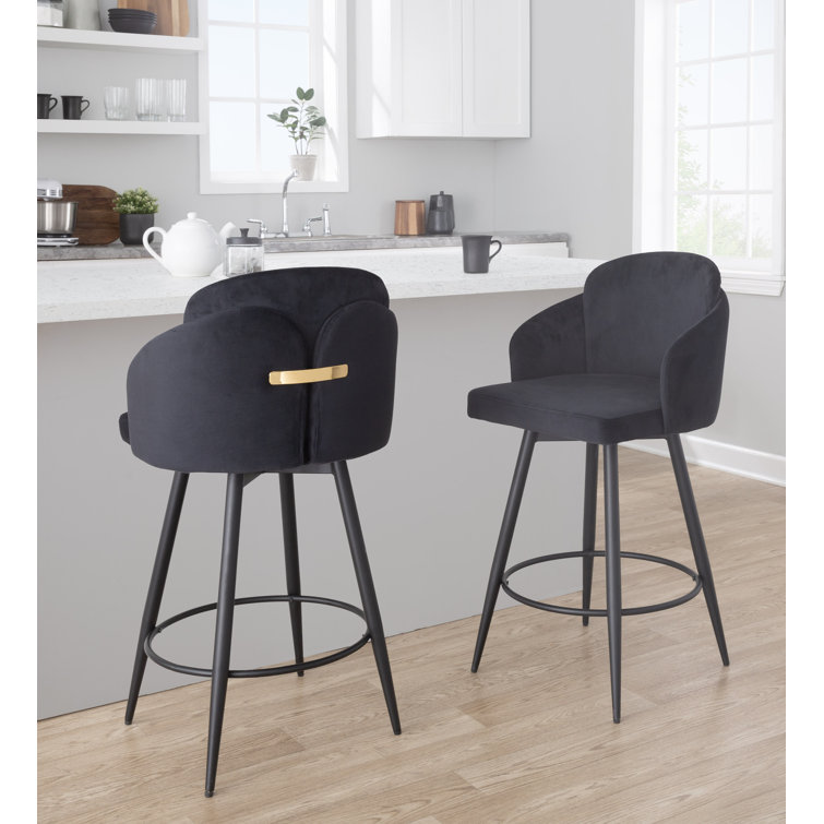 Archaimbaud Swivel Upholstered Counter Stool with Metal Frame