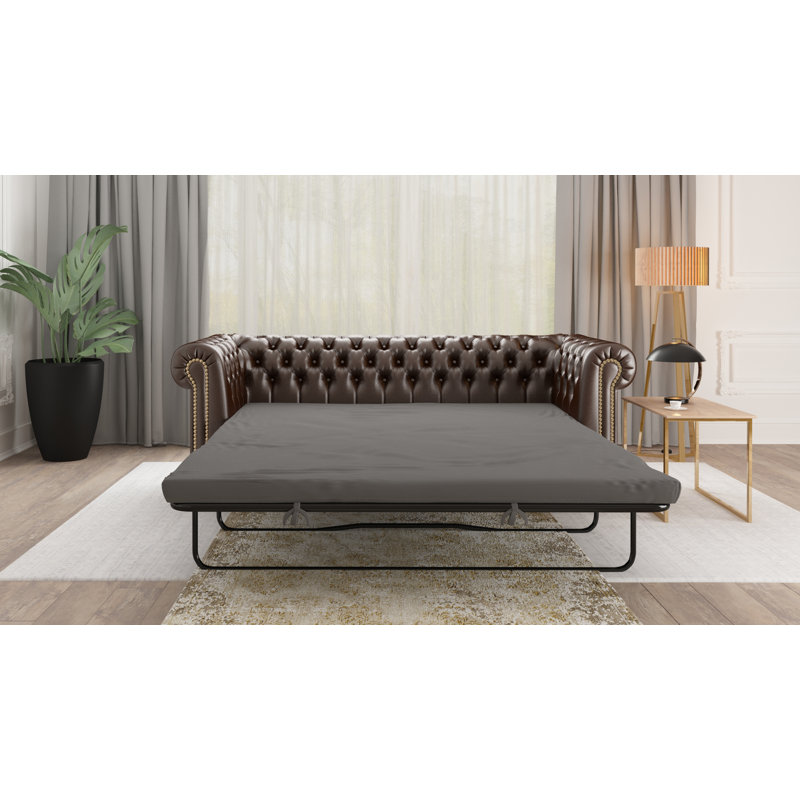 Chesterfield  Sofa 3 Seater with Sleeping Function Made of Vegan Leather with Solid Wood Legs, Brown