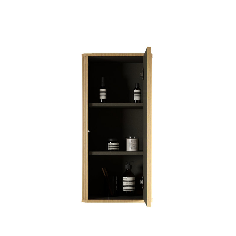 Bathroom Floating Storage Cabinet In Natural Oak - Wall Mounted For Compact Spaces Pre-Assembled And Waterproof 2 Adjustable Shelves Curved Stylish Appearance Side Small Areas Scratch Elegant Design