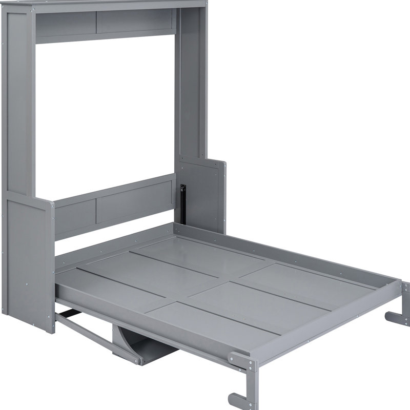 Grand lit avec tablette pratique en gris - Tablette décorative robuste et optimisant l'espace, esthétique de chambre à coucher