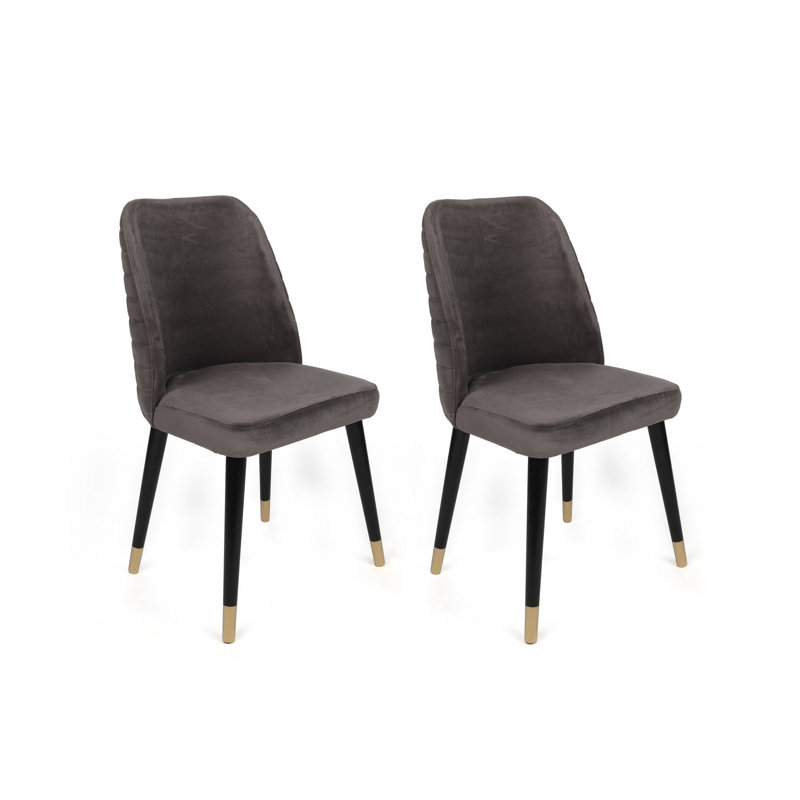 Ensemble de chaises en tissu de velours moderne (2 pièces), anthracite et noir / or | Cadre 100% bois avec pieds en bois de charme | Dimensions: 19,7 po x 35,4 po x 19,3 po | Élégant et durable, supporte jusqu'à 352 lb, parfait pour le salon et la salle à manger