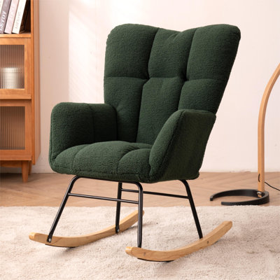 Moriah Dark Green Teddy Fabric Tufted Upholstered Rocking Chair