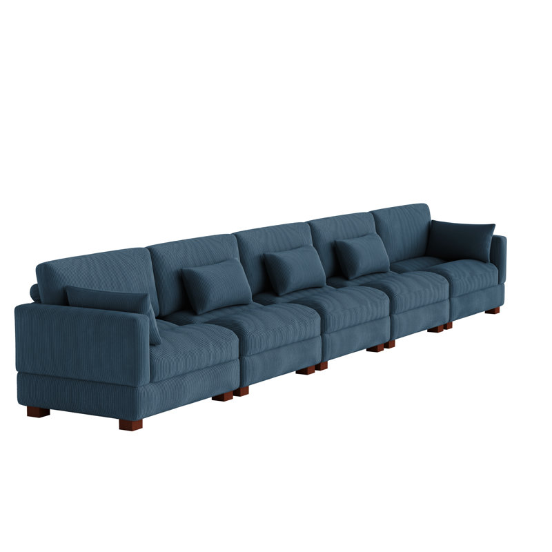 Maelina 5 - Piece Upholstered Navy Corduroy Modular Sectional Sofa with Pillow Back and Solid Wood Legs, Navy Corduroy